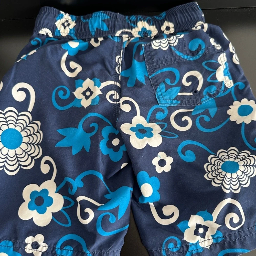 Floral Blue and White Swim Shorts